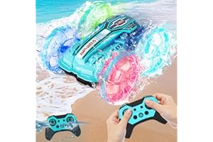 Ltteaoy Coche Teledirigido Anfibio para Niños,4WD Stunt Car con Rotación 360° y Flip 180°,Impermeable RC 2.4GHz con 2 Baterías Recargables,Juguete Niños de 3-12 Años(Azul)
