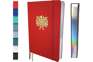 Schloss Planner A5 Bullet Journal | 180 g/m² extra dickes Bambus Papier | 160 Seiten | Gepunktet/Dot Grid | Nachhaltiges Notizbuch/Tagebuch | Silberner Buchschnitt (Schmetterling, Rot)