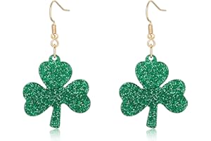 MADAOGO Green Shamrock Earrings, St Patrick’s Day Accessories, Irish Earrings, Lightweight Acrylic Earrings