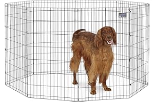 MidWest Homes for Pets - Parque de ejercicio y juego para perros y mascotas, metálico, plegable, con puerta, estacas de anclaje, ofrece 1,5 m de espacio para jugar, 106 cm de altura, E-coat negro