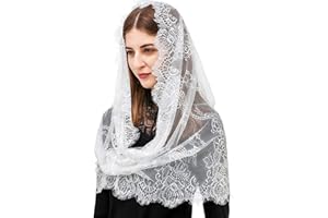 NICEYEA Vintage Muslim Schleier Katholische Kirche Kapelle Schleier Kopfbedeckung Wickelschal Massenkopf Spitze Schleier Katholisch Schal Stola Kopftuch Latin Masse Mantilla Schleier Schal Bandana