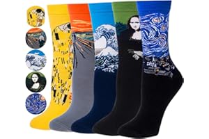 Justay Comf Męskie skarpety z bawełny, 5 par, ze wzorem obrazu, sztuka, śmieszne, dla mężczyzn, rozmiar uniwersalny, ŻÓŁTY, rozmiar uniwersalny