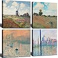 msspart Impression Paintings by Claude Monet Art Reproduction Giclee Canvas Wall Art Prints for Dining Room, Bedroom, Kitchen, Bathroom Wall Decor 4 Piece 12"x12"