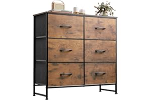 WLIVE Chest of Drawers with 6 Drawers, Fabric Drawers with Easy Pull Handle, Wood Top and Sturdy Steel Frame for Bedroom, Living Room, Kids Room, Rustic Brown