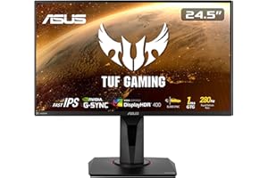 ASUS TUF Monitor Gaming VG259QM 24.5”, FullHD (1920x1080), 280Hz, Fast IPS, Tempo di Risposta 1ms, G-SYNC, Adaptive Sync, Flicker Free, HDR 400, Riduzione Luce Blu, GamePlus, Regolabile