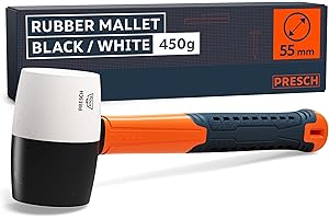 Presch Rubber Mallet Black/White 450g - Mallet Hammer with fibreglass Handle | ⌀=55mm - with Two Sides for Indoor and Outdoor use - Durable Soft Hammer