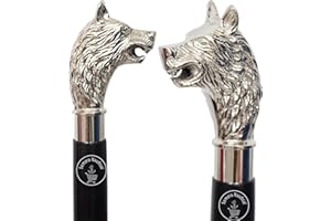 Samara Nautical Bastone da passeggio vintage vittoriano con manico in ottone a testa di lupo