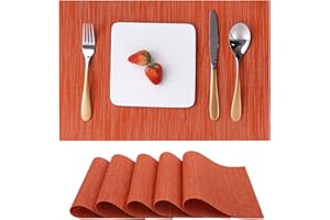 Myir JUN Table Mats Set of 6, Place Mats Table Placemats Washable Non-slip Heat Insulation Woven Vinyl for Kitchen Dinning Restaurant 18"X12" (Orange)