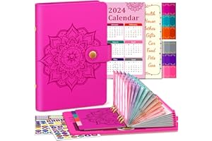 AOCII A6 Budget Planner Budget Binder, with 2024 Planner, Household Book A6 Budget Planner Money Envelopes, Financial Planner Buget Saving Folder (Red-with Calendar)