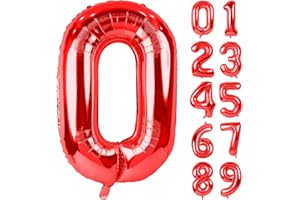 ONEHOUS 40 Inch Red Large Numbers Balloons 0, Number 0 Digit 0 Helium Balloons, Foil Mylar Big Number Balloons for Birthday Party Anniversary Supplies Decorations