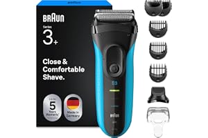 Rasoio Braun Series 3 3010BT ? Nero/Blu | Trådlös elektrisk rakapparat med 3 flexibla blad, 45 minuter skäggtrimmer. Batteri