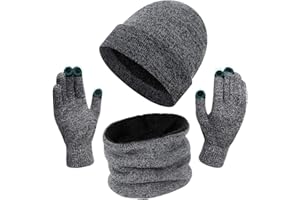 BOER Beanie Hat Scarf Gloves Set – Winter Warm Hat Scarves Gloves Set Knitted Hat Neck Warmer Snood Touch Screen Gloves for Men and Women Outdoor Sports Activities Best Gift