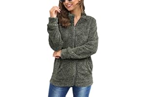 Mainfini Women Teddy Fleece Jackets Sweatshirts Warm Casual Long Sleeves Shirt Zip with Pockets for Autumn Winter S-XXL