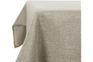 Deconovo Mantel de Mesa Rectangular con Efecto Lino, Impermeable, Antimanchas, para pícnic, 140 x 250 cm, Lino