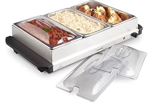 Emperial 3 Tray Food Warmer Buffet Server – 3 x 2.5L Large Pans Keep Food & Plates Hot for Longer – More Compact Than A Hostess Trolley – 300W Electric Adjustable Temperature Control