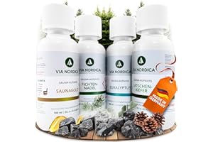 VIA NORDICA Saunaaufguss Set [AtemFrei-Komplex Formel] Saunadüfte & ätherische Öle - Tolles Saunaaufguss Probierset, Saunaöl Saunaduft Sauna-Zubehör Wellness Aufguss Duftöl - Set Bio Durchatmen