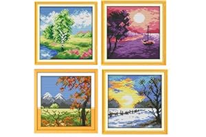 Cleana Arts Kits de punto de cruz impresos, cuatro estaciones en el campo, 11 quilates, cada tamaño 7.87 x 7.87 pulgadas (20 x 20 cm)