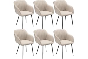 Goeurvant Dining Chairs Set of 6 Polyester Armchair for Living Room with Metal Legs Kitchen Chairs, Beige