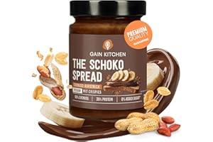 ‎GAIN KITCHEN GainKitchen Erdnussbutter Protein Creme Crunchy [50% Erdnüsse] - Vegane Schokocreme ohne Zucker - Ideal als Brotaufstrich, Topping und Protein Snack [34 Gramm Eiweiß] - 3x 265g