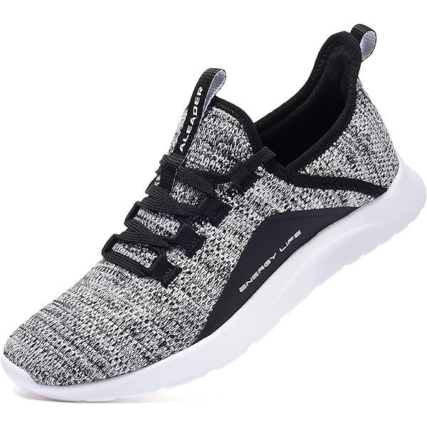 Feethit Women's Sneakers - Light Grey Knit Mesh Walking Shoes, Slip On Comfort, Size 8 US