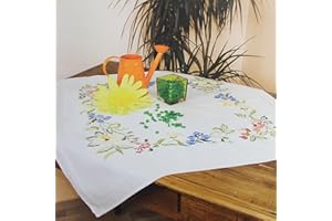 KAMACA Kit de broderie complet avec modèle de broderie à broder - Point plat - Point de tige - En coton pré-imprimé - Pour adultes (fleurs d'été MD 80 x 80 cm)