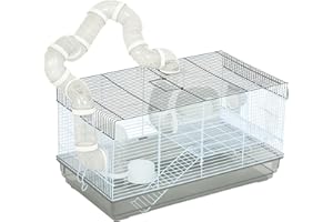 PawHut Cage pour Hamster et Rongeur avec Tunnel, Accessoires Inclus, Poignée, Fil d'Acier, 58 x 32 x 31 cm, Gris