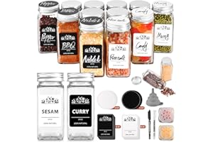 FNLLC Gewürzgläser Eckig mit Streueinsatz 12er Set,Gewürzdosen 120ml Gewürz Organizer - Gewürzstreuer Set - Gewürzbehälter Glas für Gewürzregal mit Bedruckte Etiketten - Gewürzglas Spice Jars