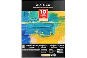 ARTEZA Album da Disegno con Fogli in Tela per Dipingere 22,9x30,5cm, 10 Fogli, 100% Cotone, Preparati con Gesso Privo di Acidi e Rilegati a Colla, per Pittura Acrilica o ad Olio e Tecnica Mista