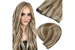 (Vaya Cosa) LaaVoo Micro Loops Extensions Human Hair 18" 50GR EZE Weft Highlights Marrón Claro to Rubia Platino Weave in Hair Extension Una Pieza Easy Weft Liso #P8/60