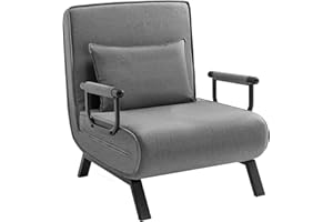 ‎WOLTU WOLTU Schlafsessel 3 in 1 mit bettfunktion, Gästebettfür, Schlafsofa mit Bettfunktion, Verstellbarer Rückenlehne, Wohnzimmer, Schlafzimmer, Balkon, Metallrahmen Leinen, 80 x 82 x 74 cm, Dunkelgrau