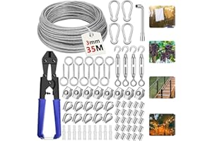 MWZEAUL 35M 3mm Edelstahl Stahlseil Kit, 74pcs Edelstahlseil mit Ösen, Seilspanner Spannschloss, Seilspanngarnitur, für Rankhilfe Edelstahl Spanndraht, Beleuchtung, Wäscheleine, Gardinenaufhängung