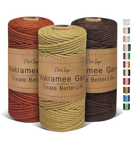 Lilly Arts Cordon Pour Macramé En Coton - 6mm X 100m - Ficelle Pour Décorations Murales, Suspensions Plantes, D'emballages, Bricolage - Corde Macrame, Fil Macrame (Natural 6mmx100m