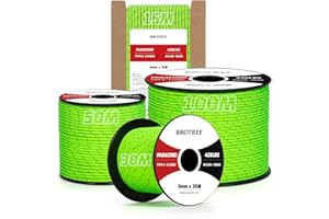 Brotree 3mm Paracord 425 100% Nylon 30M Sznurek 3-żyłowa Typ II Nylonowa Lina do Zewnątrz, Rzemieślnicze, DIY - Obciążenie Niszczące 192kg (Odblaskowy Neonowy Zielony)