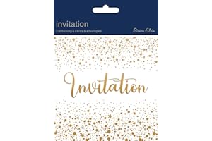 CARDS GALORE ONLINE Pack of 6 Open Party Card Invites & Envelope - Gold Foiled Invitation & Spots