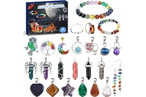 PERECHGES Calendrier de l'Avent Bijoux 2025, 24 Jours Compte à Rebours de Noël Calendrier de l'Avent Pierre Precieuse avec Bracelet Boucles Oreilles Anneau Collier pour Adolescent Filles Cadeau Noel