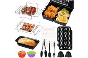 Espekoch 18 Pièce Accessoires pour Friteuses à Air, pour Double Zone Friteuse à Air pour Ninja Air Fryer Foodi Af400eu, Af300eu, Moule Air Fryer, Plaque De Cuisson en Silicone, Grille Vapeur