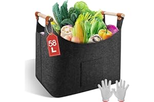 highsam Cesta Leña, XL Cesta Leña Chimenea con Asas Leñero, Plegable Cesto Para Leña, Fieltro Bolsa de Fieltro para Chimenea, Juguetes, Ropa (45x32x40cm, 1 Pieza)