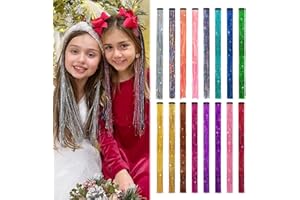 MYKURS Clip in Tinsel Hair Extensions, Colored Hair Extensions for Girls, Glitter Tinsel Strands for Kids, 16 PCS