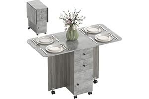 HOMCOM Folding Dining Table for 4-6, Rolling Drop Leaf Table on Wheels with Storage Drawers, Cabinet and Open Shelf for Kitchen, Dining Room, Grey Marble Effect