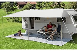 BERGER Vario Sun Canopy 600 x 240 cm Caravan Awning Caravan Tarp Waterproof Piping - 7 mm | Canopy Sun Protection with UV 50+ Protection Sun Canopy Including 3 Telescopic Poles