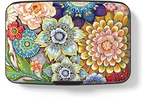 Hsxnam Credit Card Holder Wallet, RFID Blocking Credit Card Case Aluminum Metal Cute Business Card Holder Pocket ID Case for Women Men, Mandala Flower