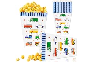 BACH AND BOUJEE 12PCS Transportation Party Favor Bags Popcorn Boxes Transport Party Candy Bags Traffic Goodie Treat Bags Transportation Themed Birthday Party Supplies