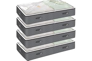 WOOWAIR 4 Stück Faltbare Unterbett-Aufbewahrungstasche, 75 l Vlies-Unterbett Aufbewahrungstasche mit Reißverschluss, Bettkasten zum Aufbewahren von Kleidung Steppdecken Decken Kissen Spielzeug, 50x100x15cm
