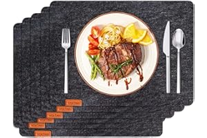 wortek Juego de 6 manteles Individuales de Fieltro, Lavables, manteles Individuales, salvamantes, Posavasos de Fieltro, Posavasos de Fieltro para Mesa, Posavasos Gris Oscuro, 44 x 32 cm