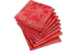 Celebright Christmas Pack of 8 Napkins - Square 17 x 17 Inches (43 x 43 cm) - Ideal Xmas Dinner Table Decorative Settings - Metallic Blizzard Snowflake Embossed Design - Red & Metallic Gold
