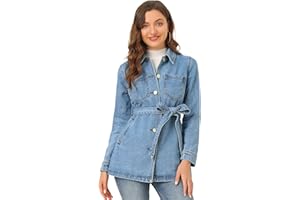 Allegra K Veste en jean ample à manches longues et à manches longues pour femme