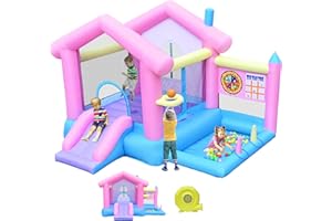 DIYJOTOFUN Hüpfburg groß mit rutsche und basketballkorb, hüpfburg Kinder 3-10 Jahre, hüpfburg mit gebläse, Indoor und Outdoor