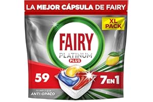 Fairy Platinum Plus Cápsulas De Lavavajillas Todo En Uno Limón, 59 Cápsulas, El embalaje puede variar