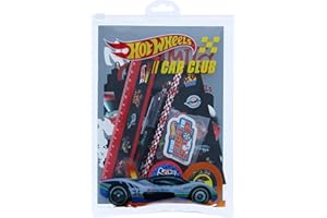 Blueprint Collections Hot Wheels Super Stationery Set | Fournitures scolaires pour garçons | Cahier d'exercices A5, règle Hot Wheels, stylo, crayon, gomme, taille-crayon et autocollants | Papeterie