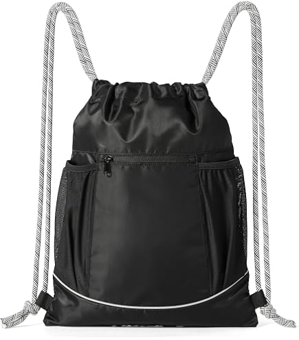 Moyad Sac à Dos Unisex Homme Femme, Sac à Cordon de Serrage en Maille Semi-transparent Grand 35L Backpack Stylé avec 4 Poches de Rangement pour Voyage Sport Randonnée Excursion Loisir Plage, Noir
